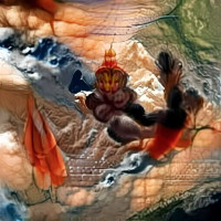 © »hanuman flies over the himalayas«, generated by Debashis Sinha using CLIP, 2021