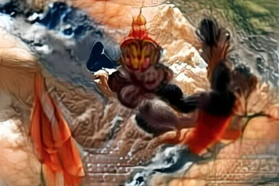© »hanuman flies over the himalayas«, generated by Debashis Sinha using CLIP, 2021
